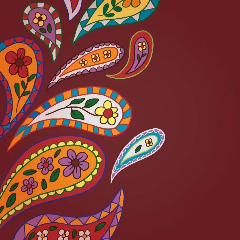Colorful paisley pattern inspired by traditional South Asian design for interior decor