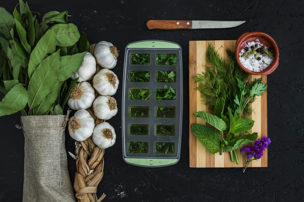 Microgreens growing on a wooden tray, an essential start to an apartment kitchen garden in Dhaka. 